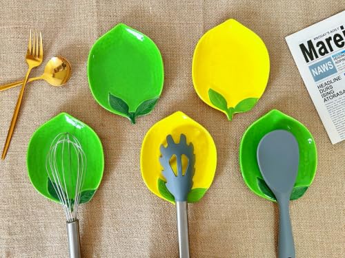 Ceramic Lemon Spoon Rest for Kitchen Counter & Stove - Yellow
