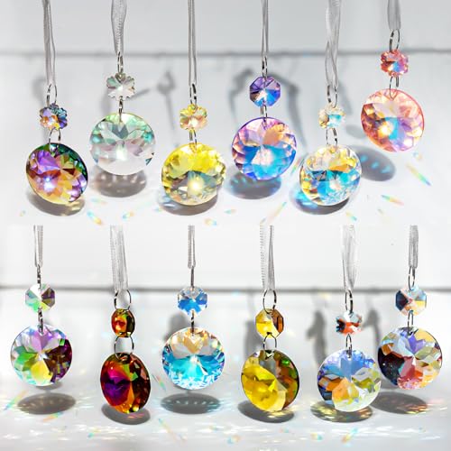 12pcs Iridescent Crystal Ornaments for Mini Christmas Tree, 1.18″ Glass