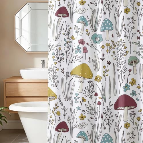 Mushroom Shower Curtain 72x72 Inch - Whimsical Fungi Design (Mushroom 21-2)