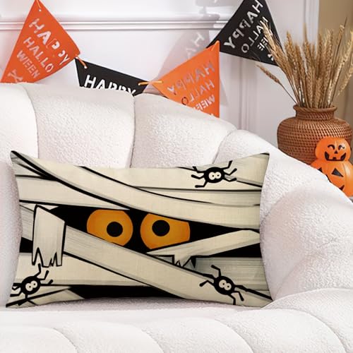 Fahrendom Halloween Mummy Throw Pillow Cover 12x20 Inch Spooky Decor