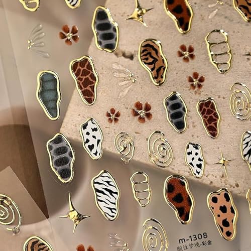 IDDFEVE Leopard Zebra Print Nail Stickers Gold Foil Geometric Decals