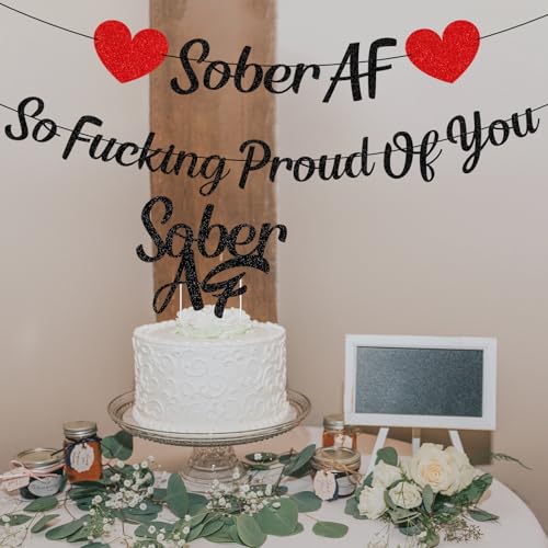 Sober AF Banner & Cake Topper - Sobriety Celebration Decor