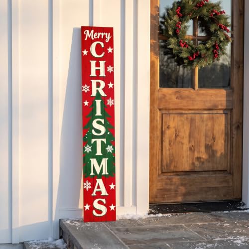 Vertical Merry Christmas Porch Sign - Rustic Wooden Xmas Standing Sign - 47.2 Inches - Xmas-2026