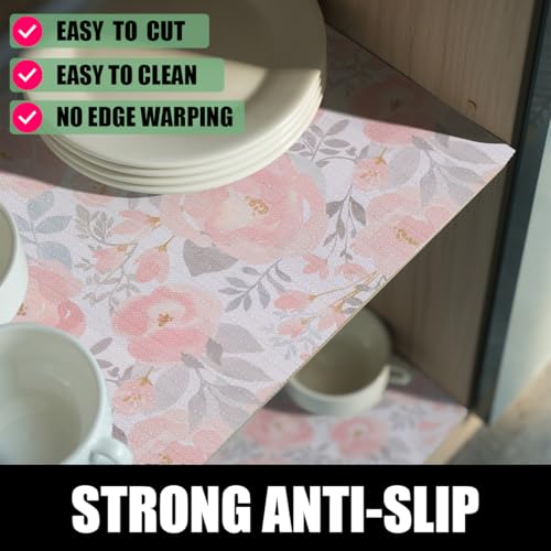 Amiitay Non-Slip Shelf Liner - 12" x 118" Pink Peony Floral Kitchen Liner