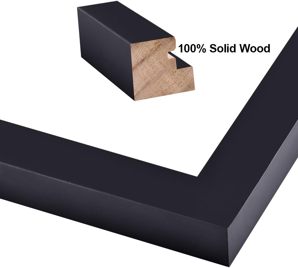 RPJC 11x14 Inch Picture Frame - Solid Wood & High Definition Glass | Displays 8x10 with Mat or 11x14 Without Mat, Black