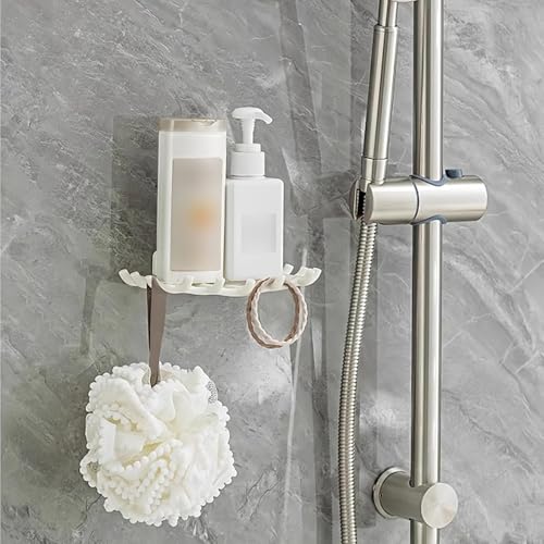 White Soap Holder with Hooks - No Drilling Adhesive Tray for Shower & Sink