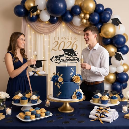 Elegant Graduation Cake Topper 2026 with Cap & Diploma