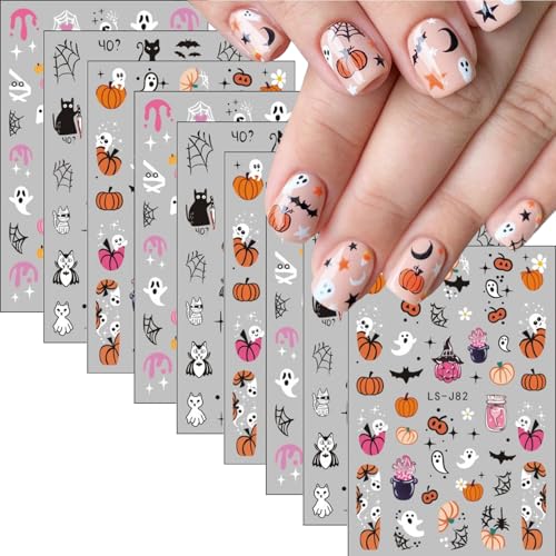 Namrec 9 Sheets Halloween Nail Stickers 3D Self-Adhesive Decals