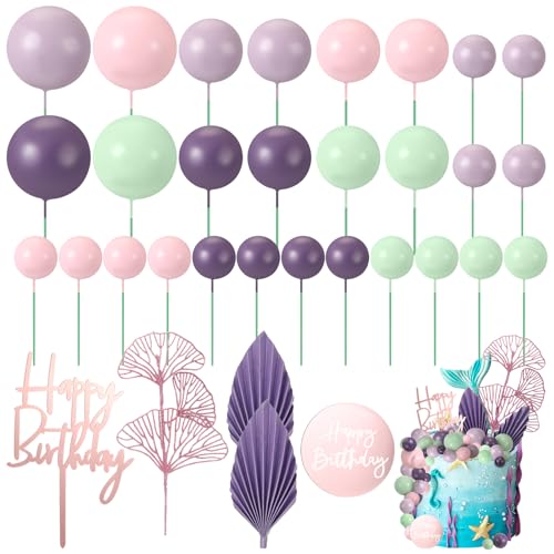 Teenyyou Boho Cake Topper Set with Ball and Palm Leaves for Birthday