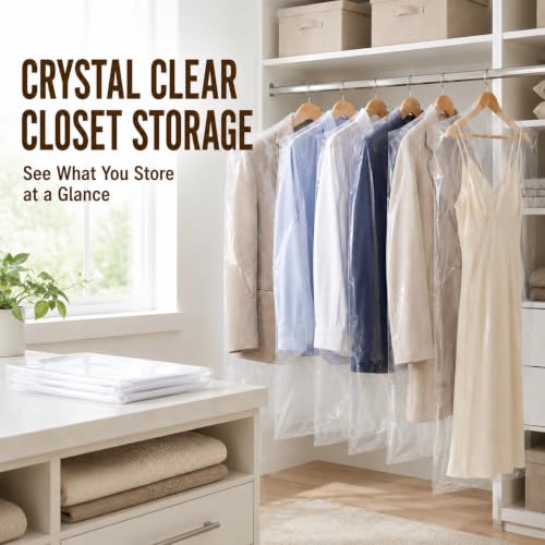 RAINFLOW 30 Pack Clear Garment Bags - 60x90cm Hanging Clothes Covers
