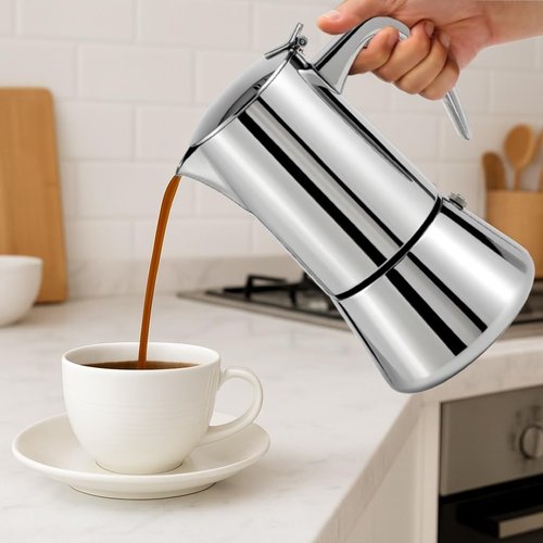 Natier Stainless Steel Stovetop Espresso Maker – Italian Moka Pot, Induction Compatible Espresso Coffee Maker with Safety Valve (10 Cups)