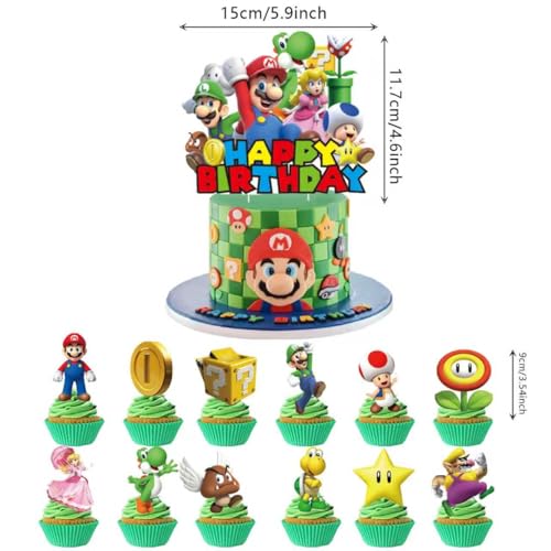 Mario Cake Decorations 25Pcs with Cupcake Toppers & Birthday Topper