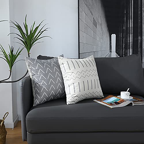 Boho Linen Throw Pillow Covers 16x16 Gray, Set of 4 Farmhouse Cushion Cases