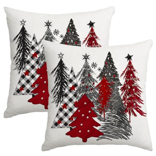 Artmag Christmas Pillow Covers 16x16 Inch - Set of 2 White Tree Decor