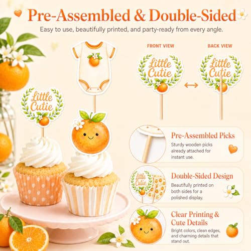 ALISSAR 36 Pcs Baby Shower Cupcake Toppers - Little Cutie Theme