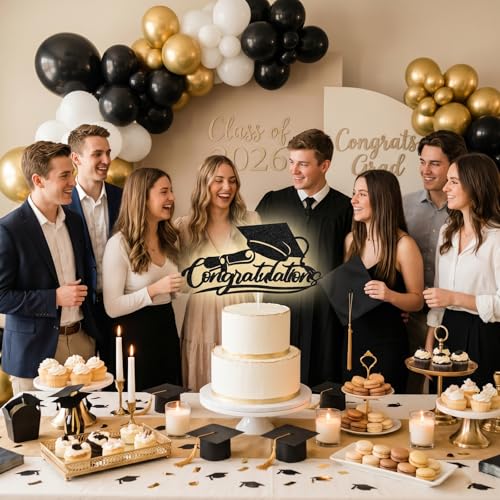 Elegant Graduation Cake Topper 2026 with Cap & Diploma