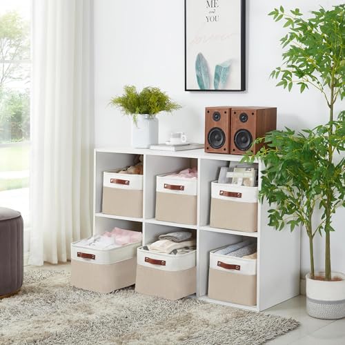 DECOMOMO Large Fabric Storage Bins - 15x11x9.5 inches, Beige & White