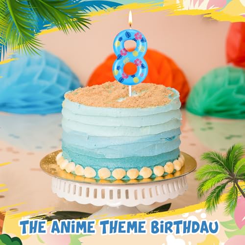 MTLEE Hawaiian Blue and Pink Cartoon Number Birthday Cake Candle