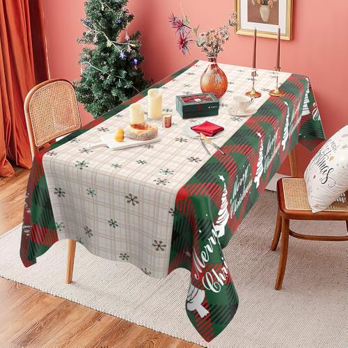 Lattice 2PCS Christmas Tablecloths Red Green Buffalo Checkered 54x108 Inch - Holiday Party Decor