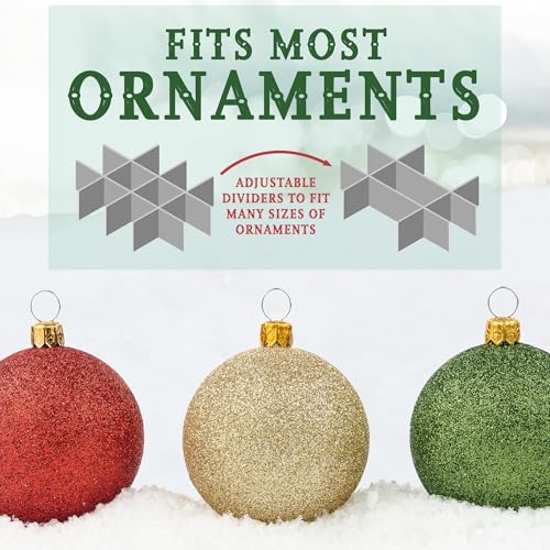 HOLDN’ STORAGE Christmas Ornament Storage Box with Dividers - Holds 96 Large 3-Inch Ornaments, Green, with 4 Trays