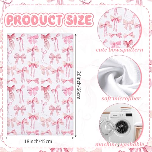 Macarrie 4-Piece Pink Bow Kitchen Towels Set - Soft & Absorbent