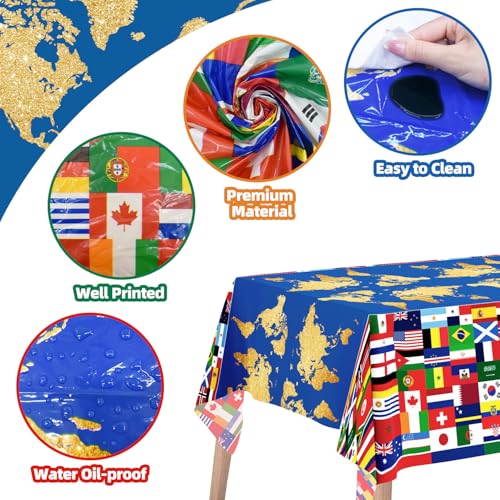 World Cup Flag Tablecloths - 3 Pack Disposable Plastic Covers for Parties