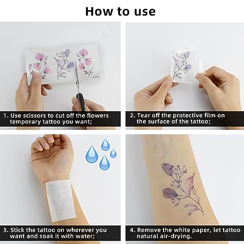 Yuntop Floral Temporary Tattoos - 20 Sheets Waterproof Fake Body Art