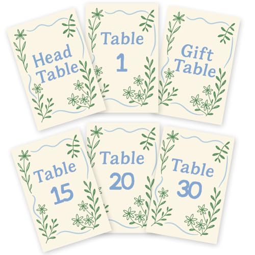 Wedding Table Numbers Cards Set - 32 Double-Sided 1-30 with Leaf Design