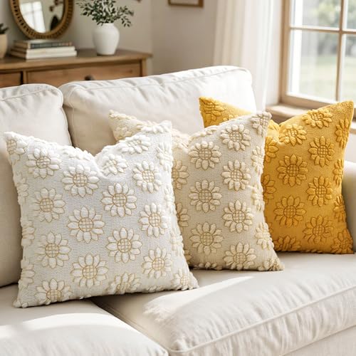 Sunflower Pillow Covers Set of 2 | 18x18 Soft Plush Decorative Cushion Covers