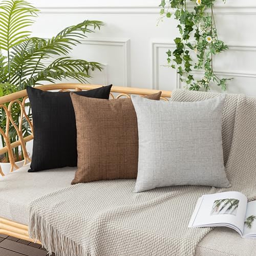 UGASA 18x18 Inch Outdoor Throw Pillow Covers (Pack of 2) - Black Plaid Waterproof Cushion Covers for Patio, Porch, Garden