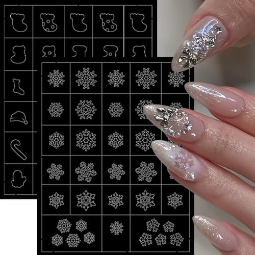 SHUXILIN 6 Sheets Christmas Nail Stencils Self-Adhesive Decals