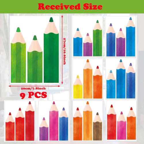 Back to School Pencil Window Clings - 9 Sheets for Classroom Decor