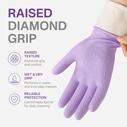 Gennethly Purple Medium Cleaning Rubber Gloves - Waterproof Non-Slip Cuff