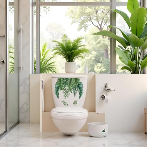 Self-Adhesive Green Leaf Toilet Seat Lid Decal - Removable & Waterproof