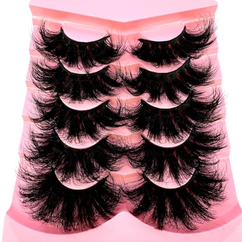 CuvDhe 5 Pairs 25mm Faux Mink False Eyelashes Fluffy Dramatic Volume