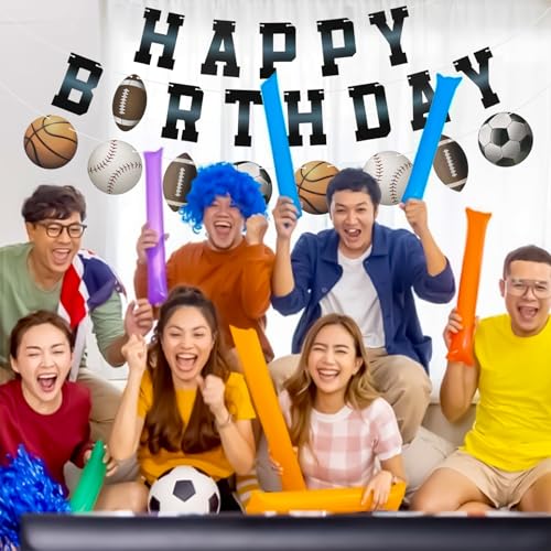 Sports Happy Birthday Banner for Kids - Basketball, Football & More