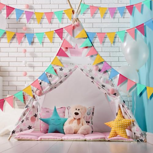 REXLYE 6-String Pastel Burlap Pennant Banner Flags 78Ft with Variation