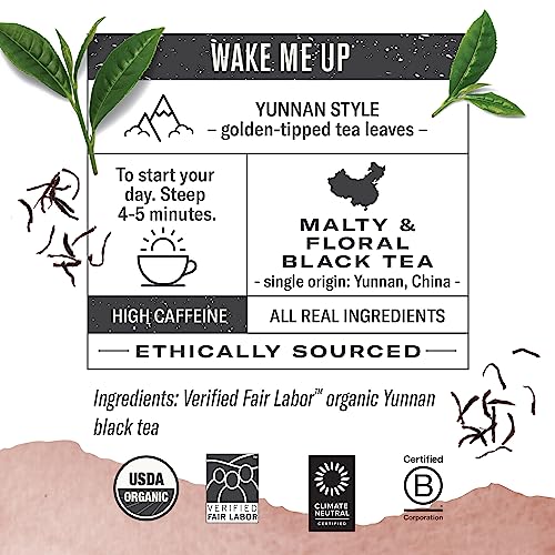 Numi Organic Yunnan Black Breakfast Tea - 100 High Caffeine Tea Bags, Fair Trade, Organic