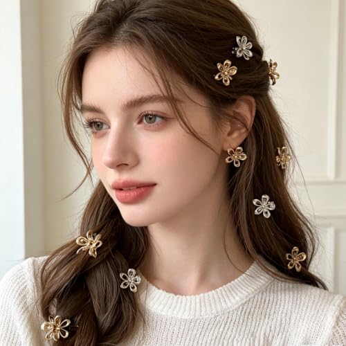 RUSTAMM Mini Flower Metal Claw Hair Clips 10-Pack for Thin & Thick Hair
