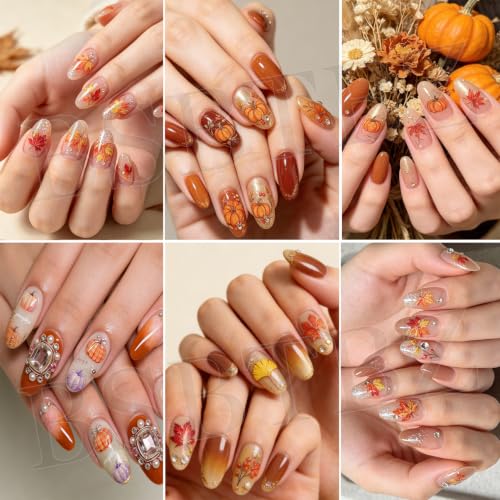 Fall Nail Stickers 5D Gold Foil Maple Leaf & Pumpkin Decals 4pcs