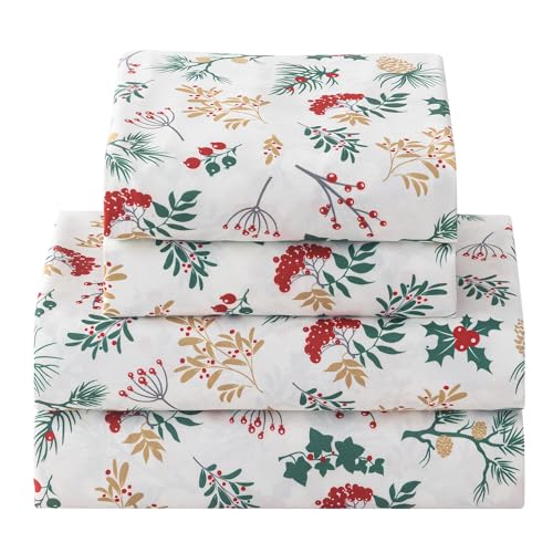 King Size Bed Sheets Set with Christmas Tree Pattern - Deep Pocket, Soft Microfiber, 4 Pieces