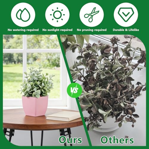 4-Pack Mini Artificial Eucalyptus Plants in Pink Pots