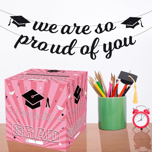 Pink Graduation Card Box for Class of 2026 Decorations