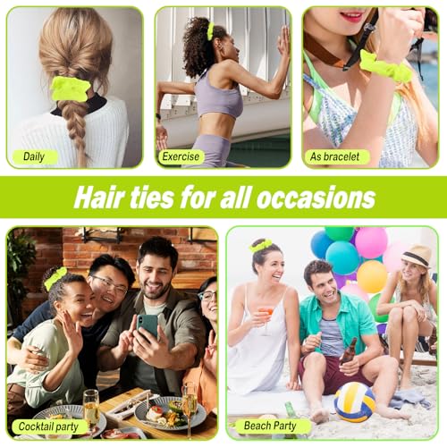 Neon Yellow Satin Hair Scrunchies 2-Pack - 80s Party Hair Accessories