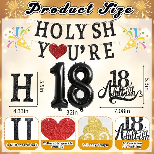 18th Birthday Decorations Set - Banner, Cake Topper & Balloons