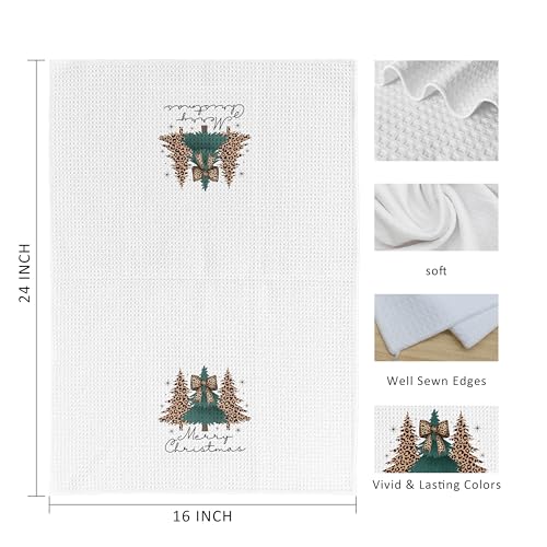 Leopard Bow Christmas Kitchen Towels, 16x24 Inch Decorative Hand Towels