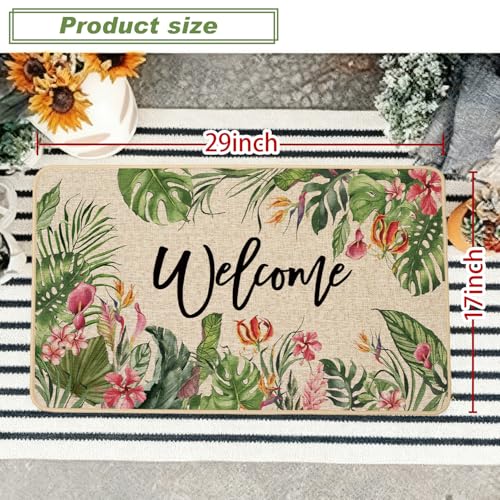 Summer Tropical Banana & Monstera Leaves Doormat 17x29 Inch Non-Slip Entry Rug