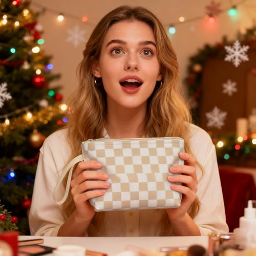 Ethereal Small Checked Travel Makeup Bag with Brush Holder