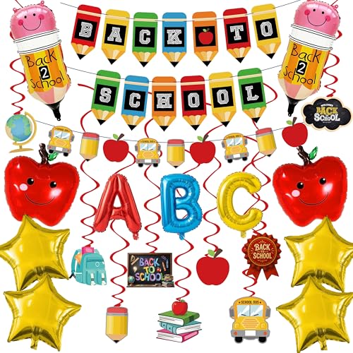 Back to School Decorations Set - Pencil & Apple Balloons & Banners