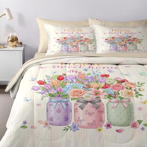 Christmas Comforter Set with Sheets - 7 Piece Floral Bedding Set